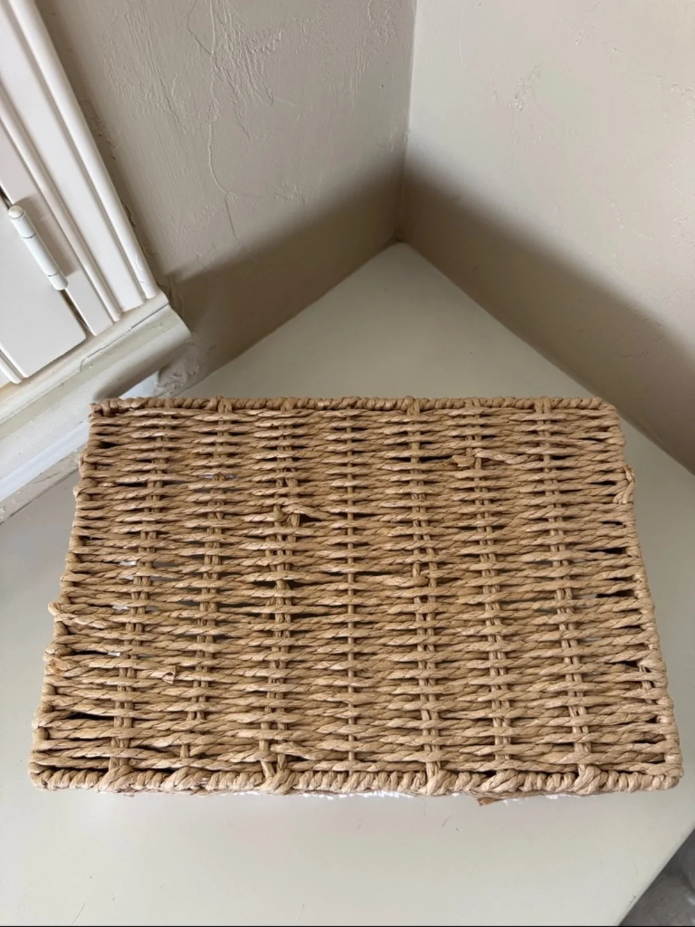 Woven Natural and Cream Rectangular Storage Basket